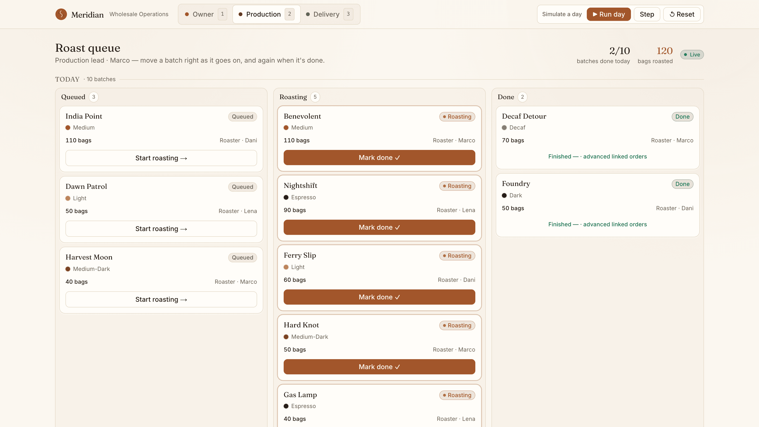 Meridian Coffee Roasters — Wholesale Operations — screenshot 3